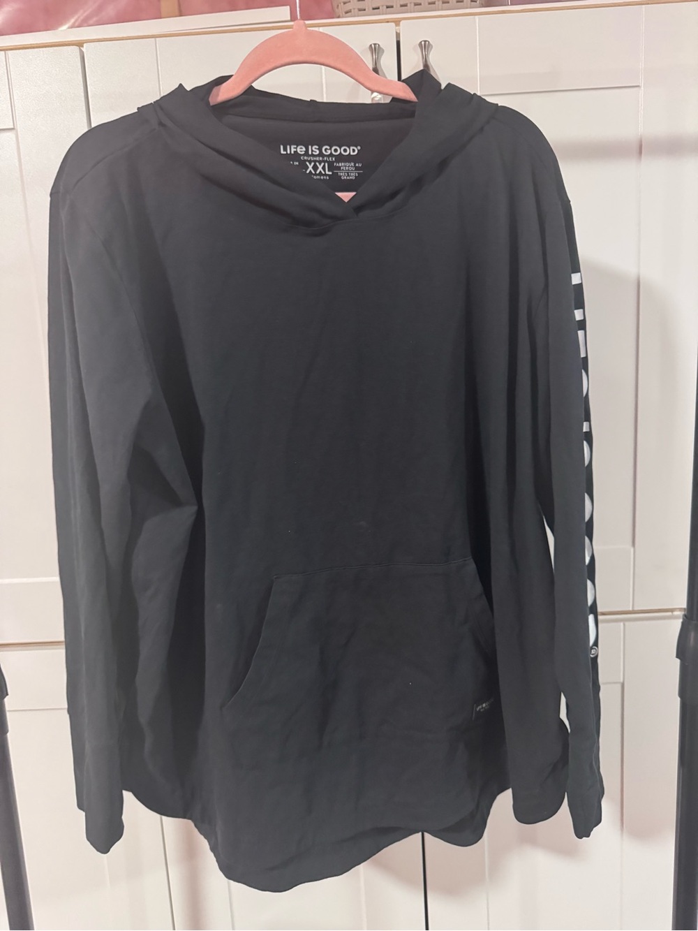 Life Is Good Men's Black Crewneck Hoodie with Sleeve Logo